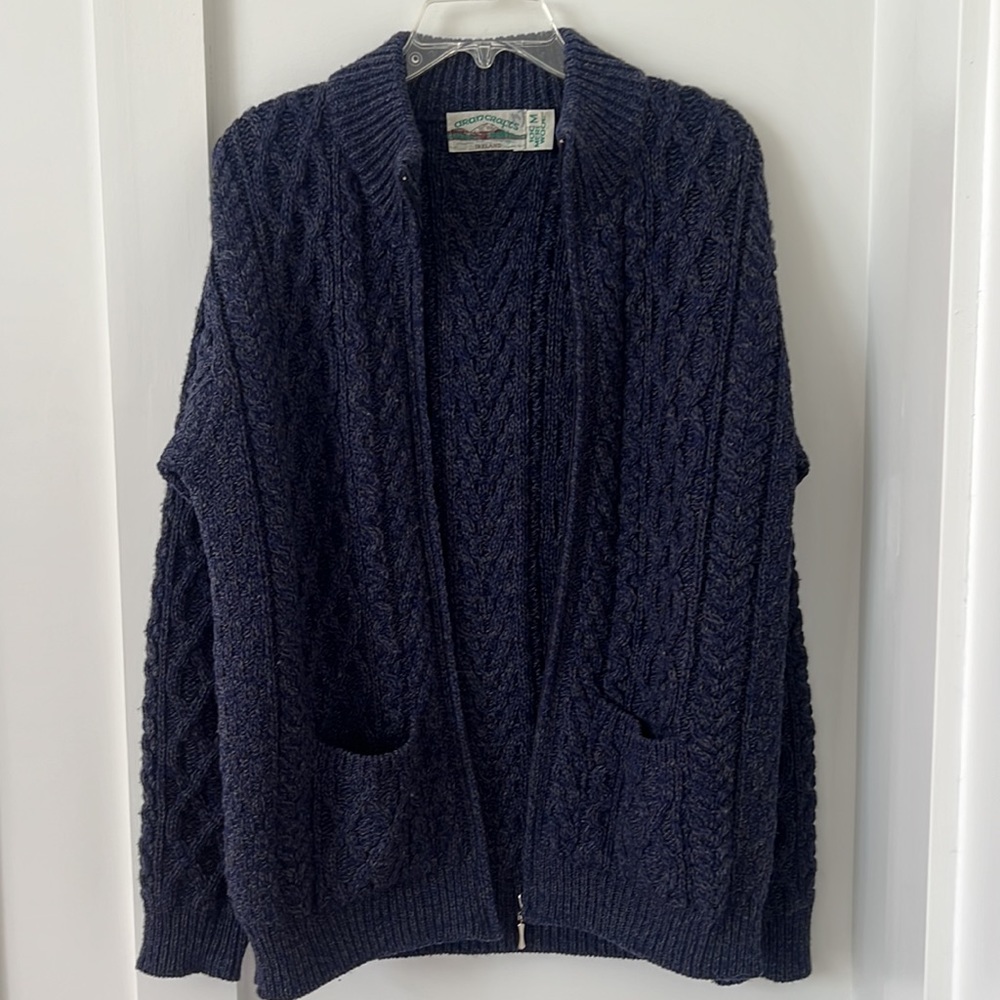 Aran Crafts Blue Zip Front Cardigan Size M - Picture 7 of 9